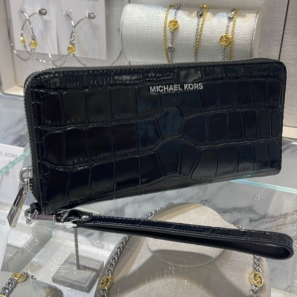 Michael Kors JtSet Travel Metallic Crocodile Embossed Leather Continental Wallet - Picture 8 of 16